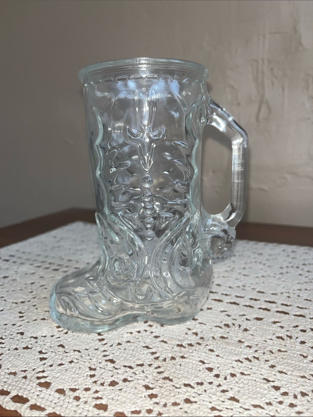 Libby Pressed Glass Boot-Shaped Mug in Clear Glass